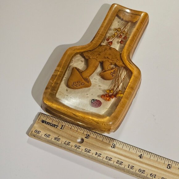 Vtg 1970s Lucite Acrylic Spoon Rest Mushroom & Ladybug With Dried Flowers FLAW - Picture 9 of 11